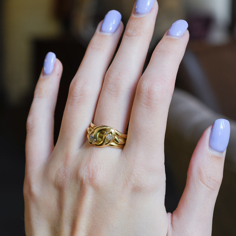 Victorian Diamond Double Snake Ring