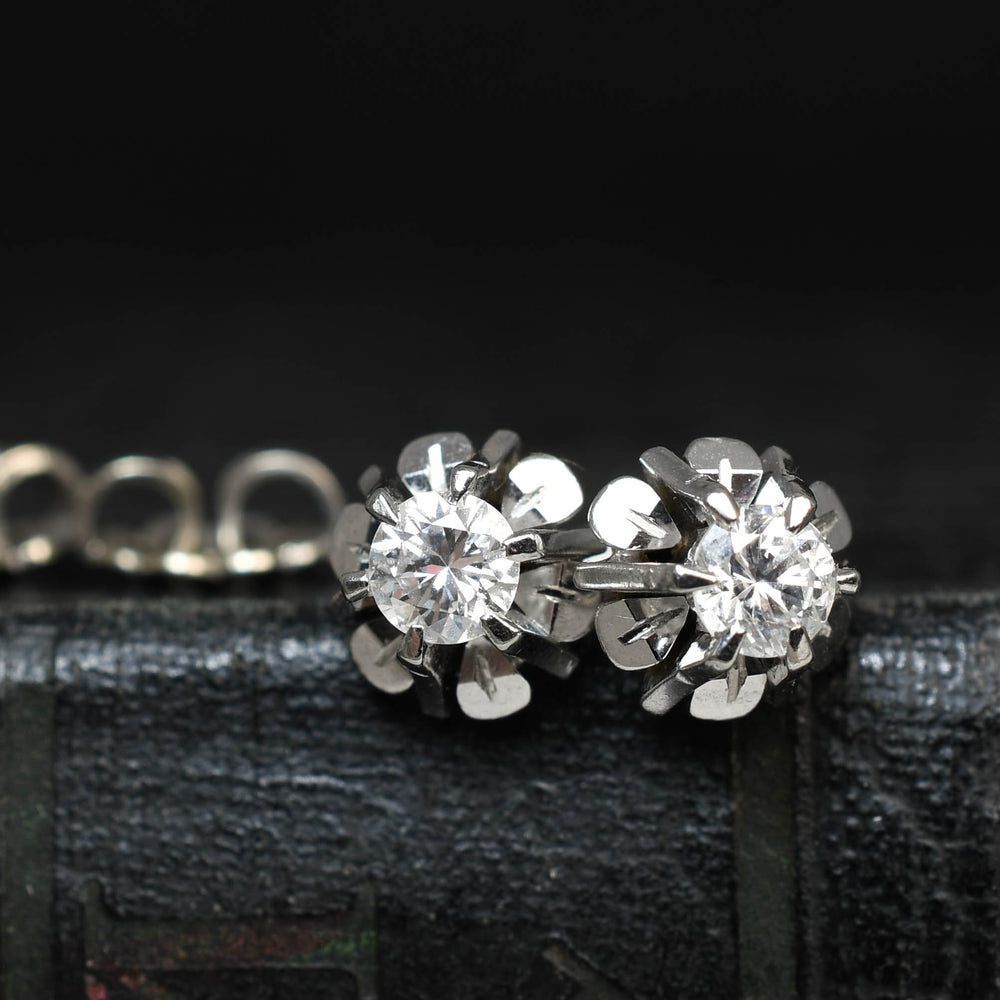 Art Deco Diamond Flower Stud Earrings