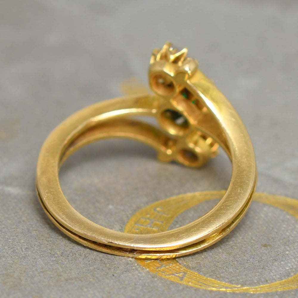 Art Nouveau Emerald & Diamond Trilogy Crossover Ring