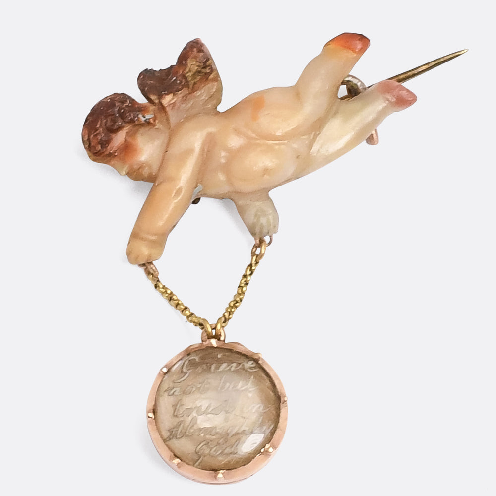 18th Century Miniature hard stone Cherub Brooch,