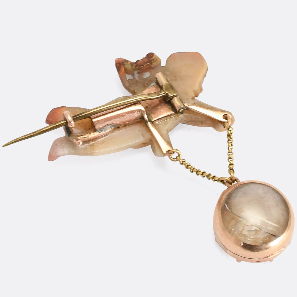 18th Century Miniature hard stone Cherub Brooch,