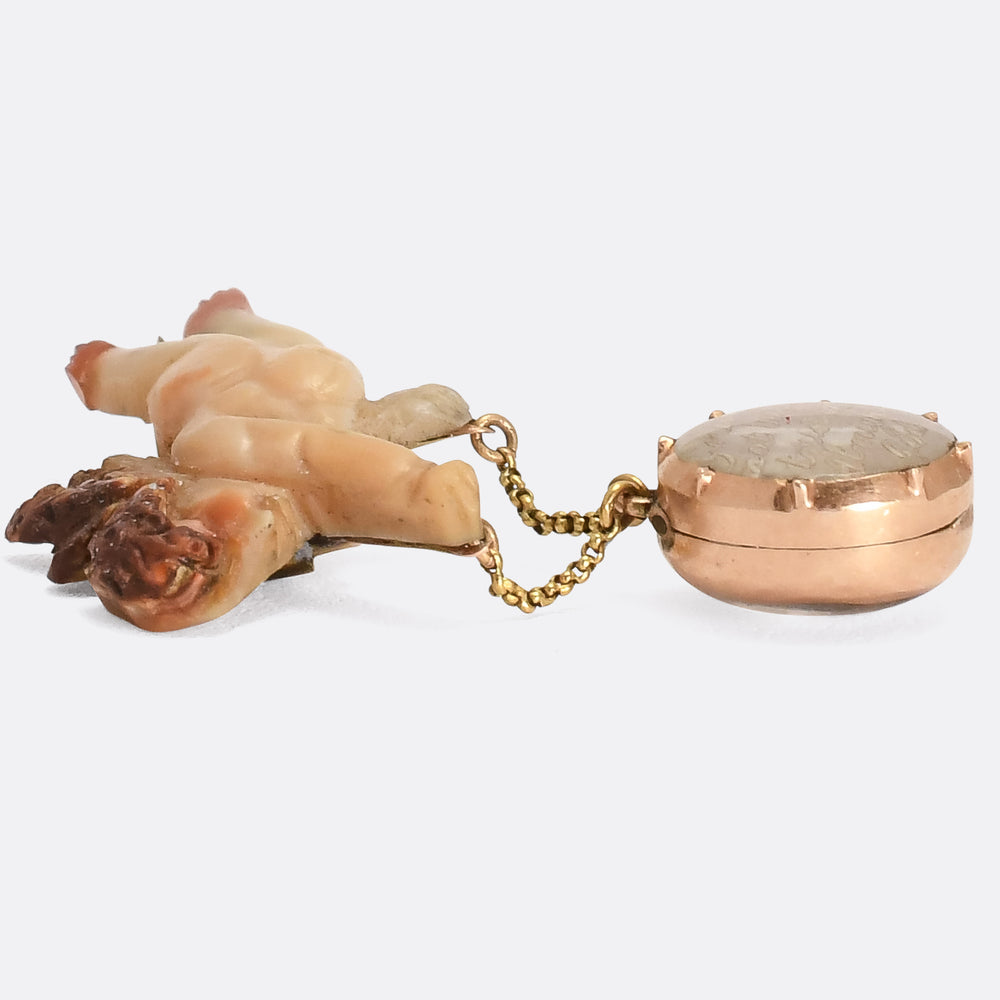18th Century Miniature hard stone Cherub Brooch,