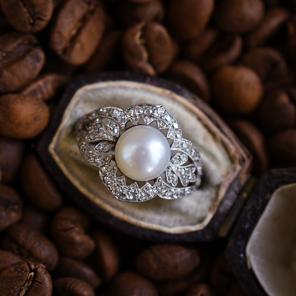 French Belle Epoque Pearl and Diamond Cocktail Ring