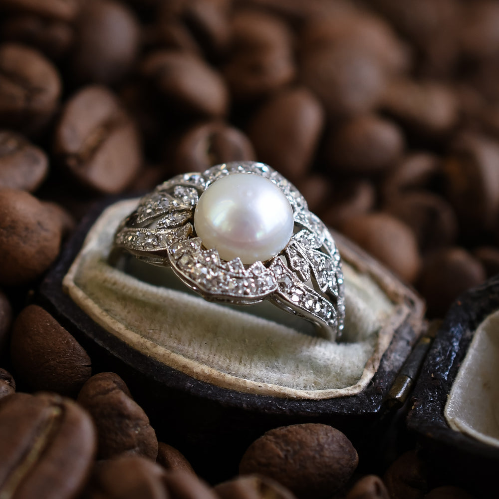 French Belle Epoque Pearl and Diamond Cocktail Ring