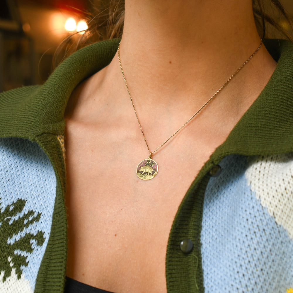 Antique Plique-à-Jour Enamel Lucky Pig Charm