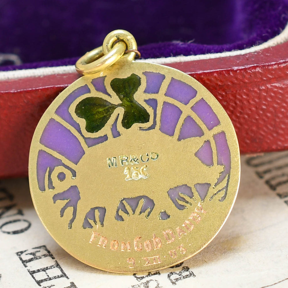 Antique Plique-à-Jour Enamel Lucky Pig Charm