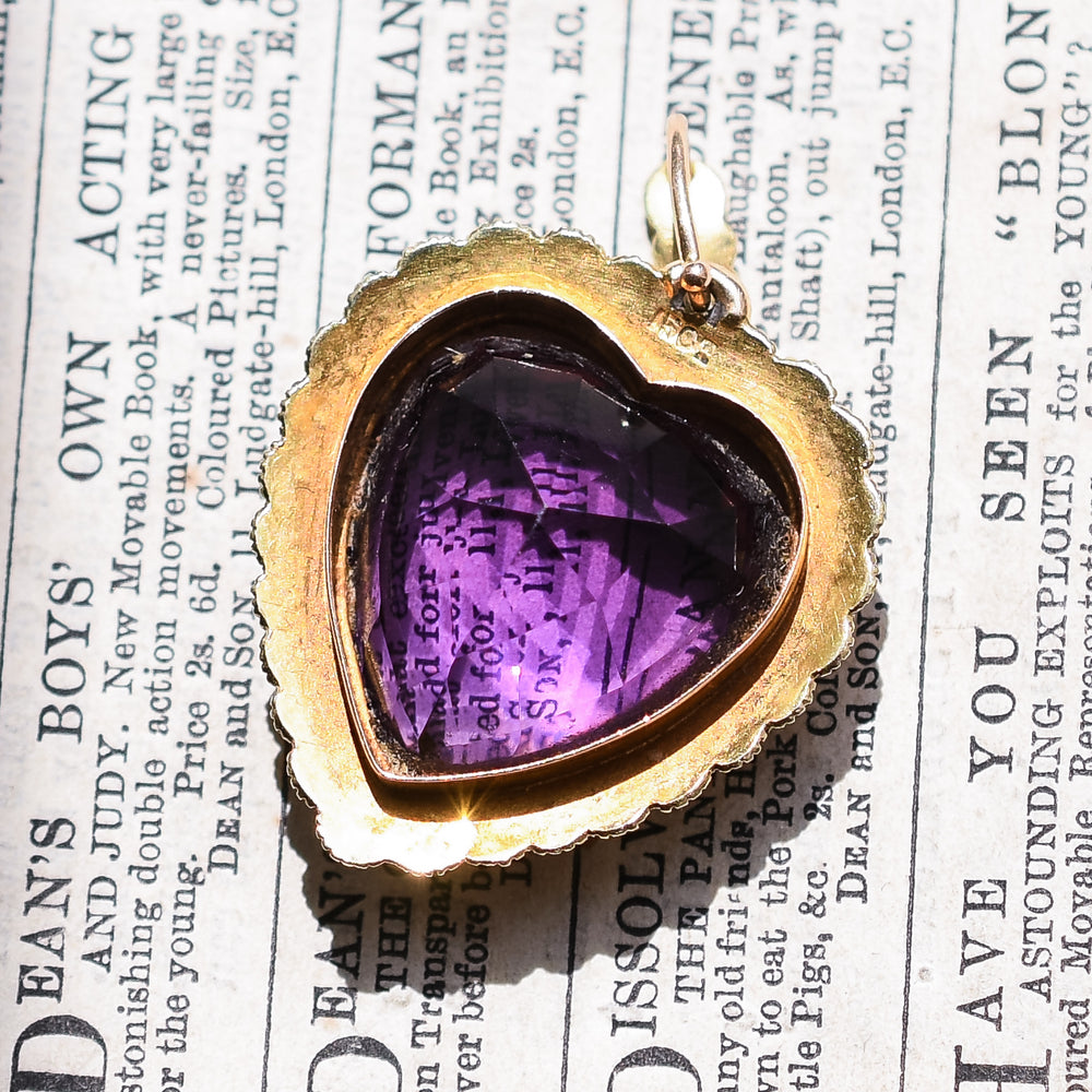 Victorian Siberian Amethyst & Pearl Heart Pendant