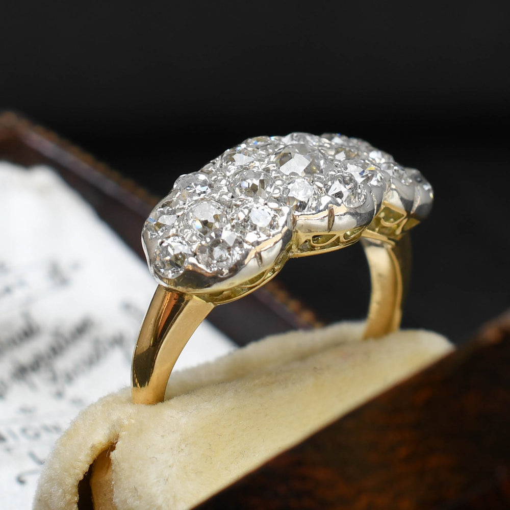 Edwardian Triple Diamond Flower Cluster Ring