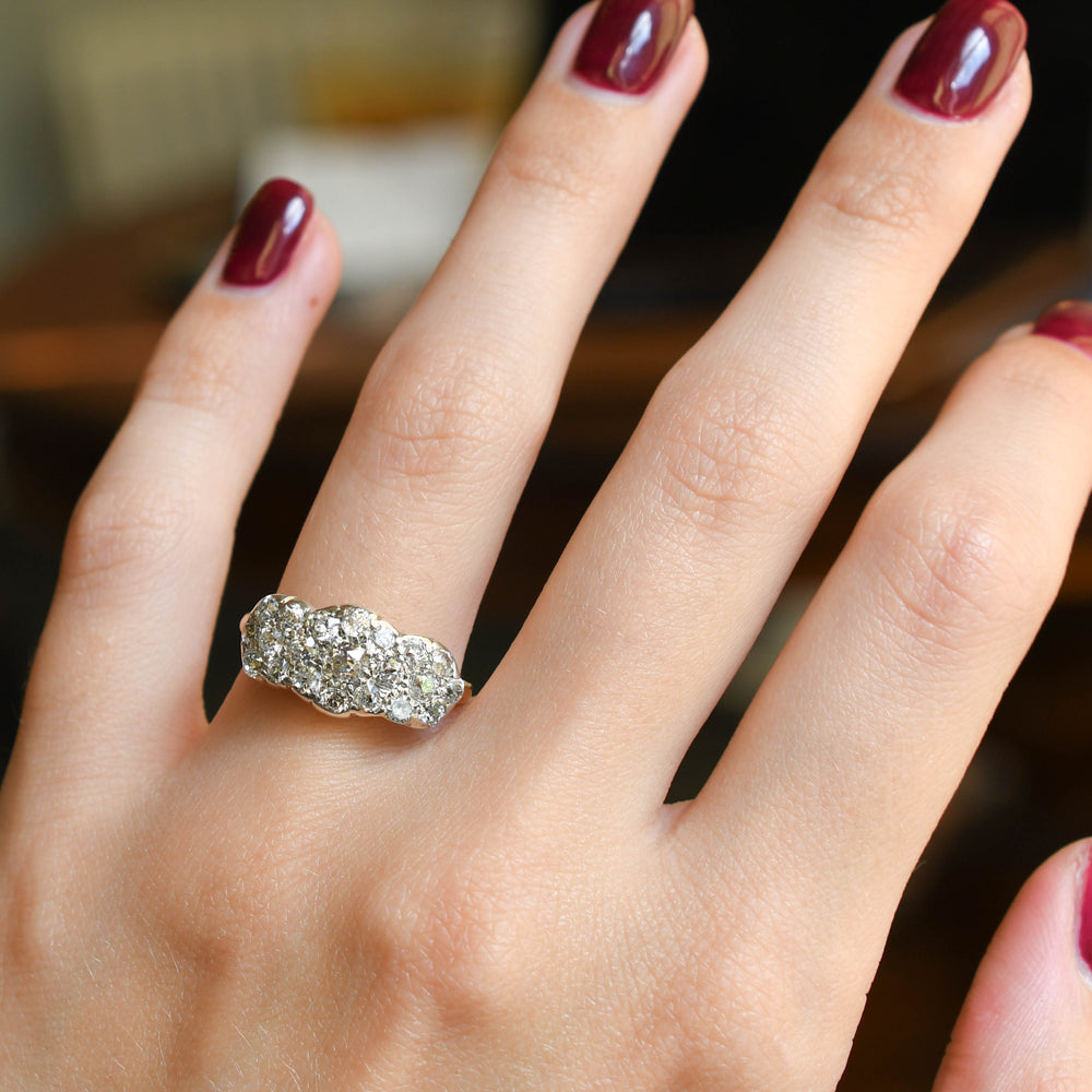 Edwardian Triple Diamond Flower Cluster Ring