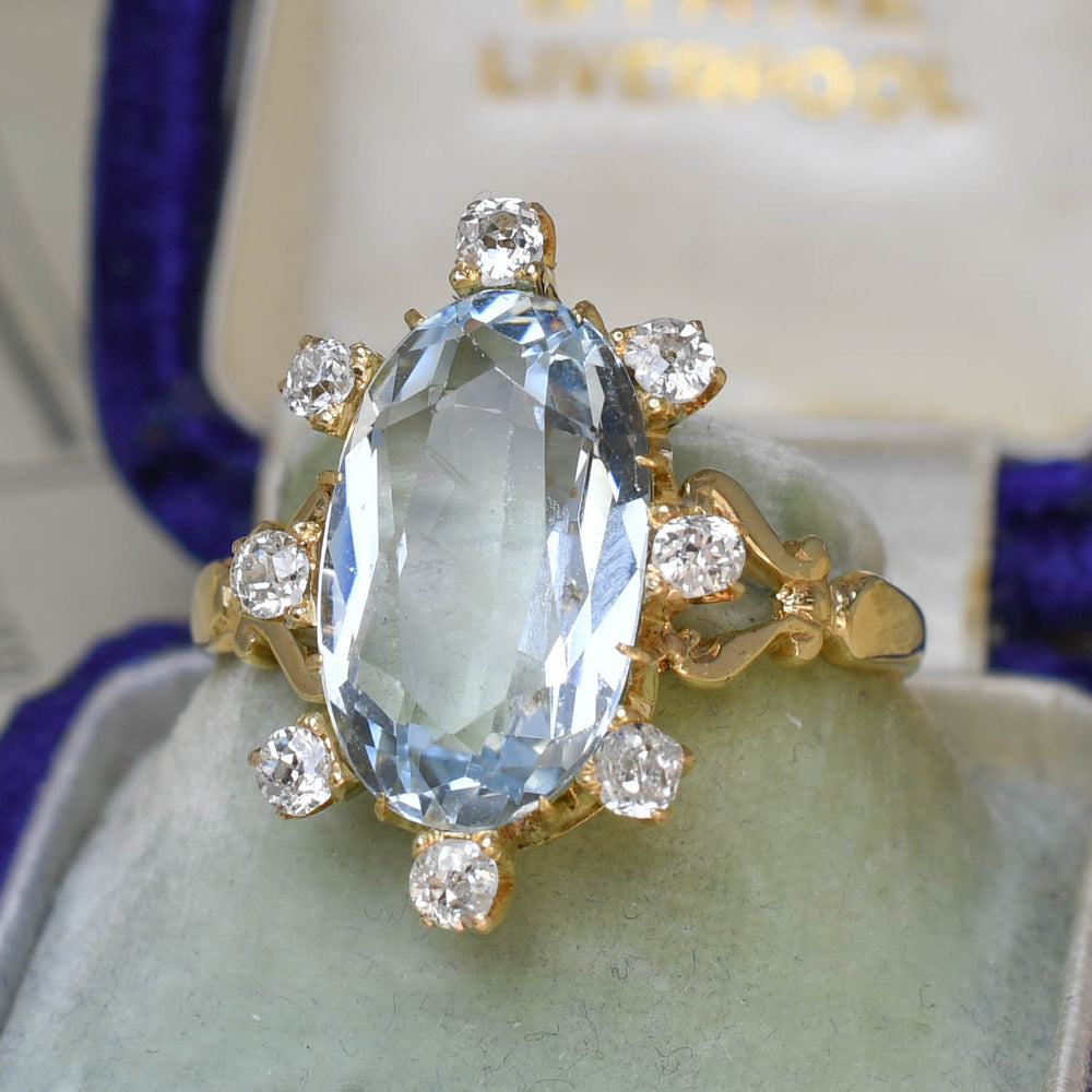 Edwardian Aquamarine & Diamond Satellite Ring