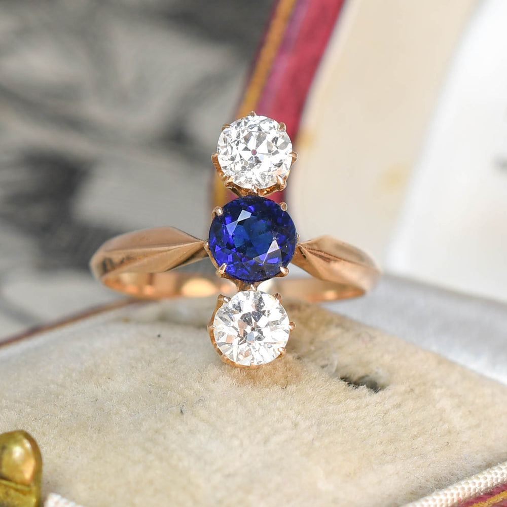Late Victorian Sapphire & Diamond 3-Stone Ring