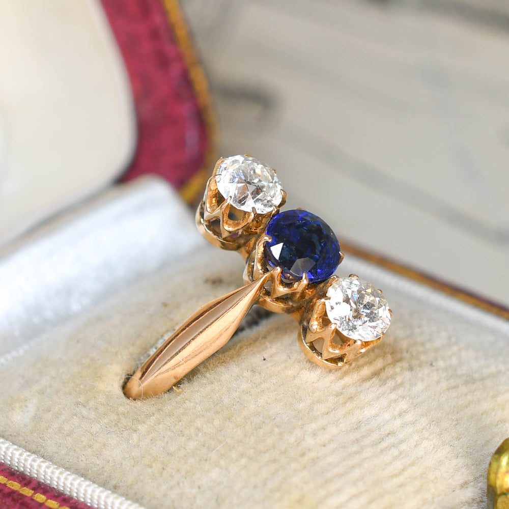 Late Victorian Sapphire & Diamond 3-Stone Ring