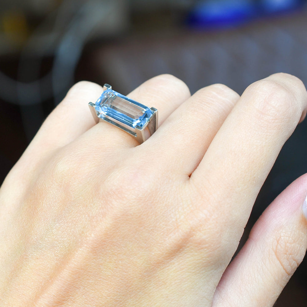 Vintage French 6.6ct Aquamarine Statement Ring