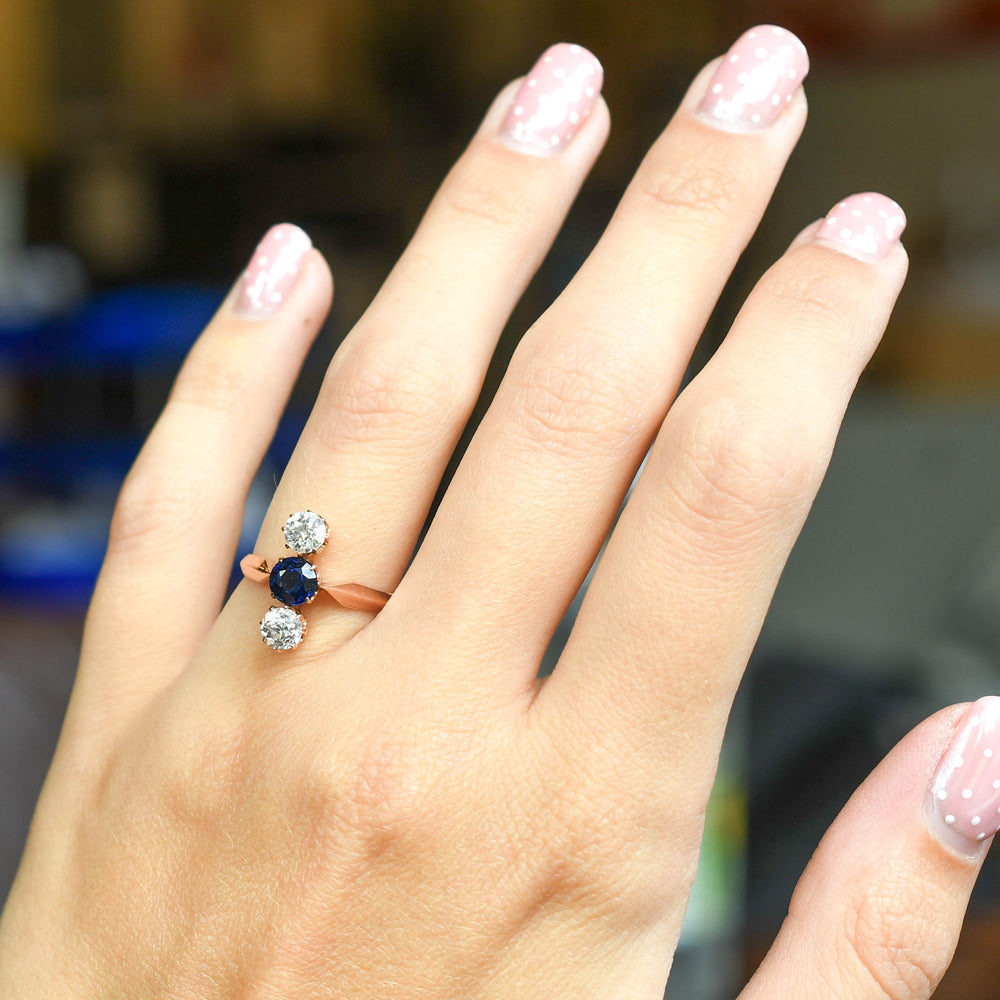 Late Victorian Sapphire & Diamond 3-Stone Ring