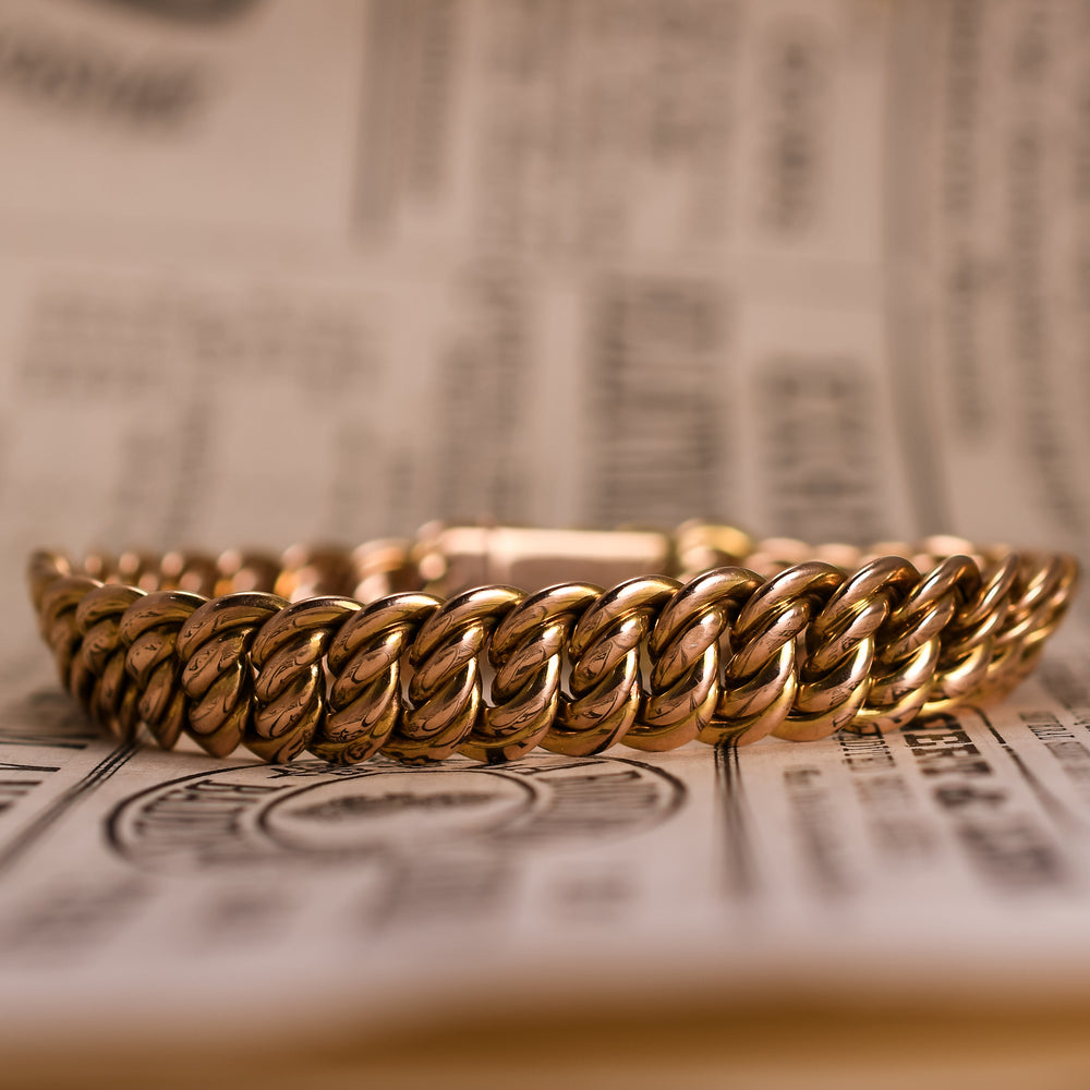 Victorian 15k Gold Woven Curb-Link Bracelet