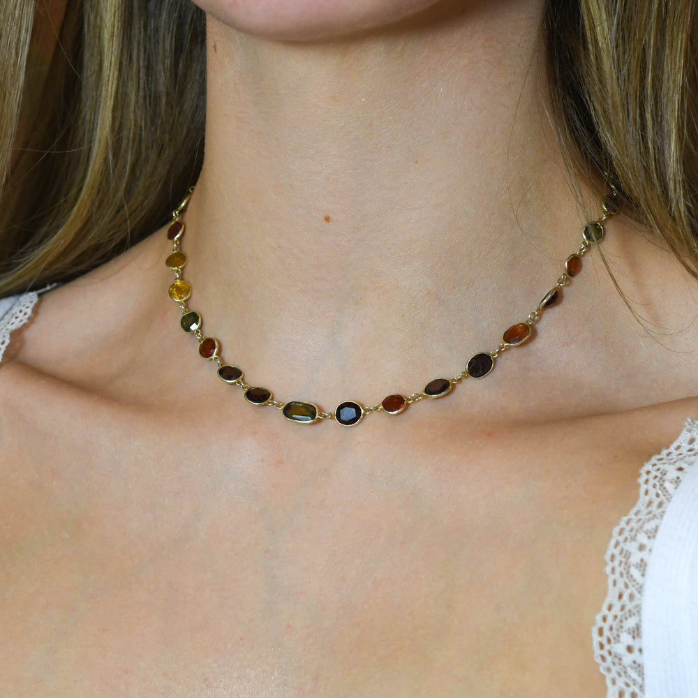 Art Deco Multi-Gem Chain Necklace