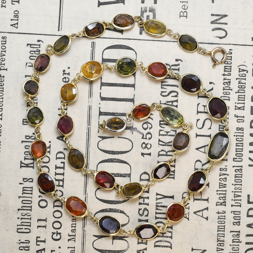 Art Deco Multi-Gem Chain Necklace