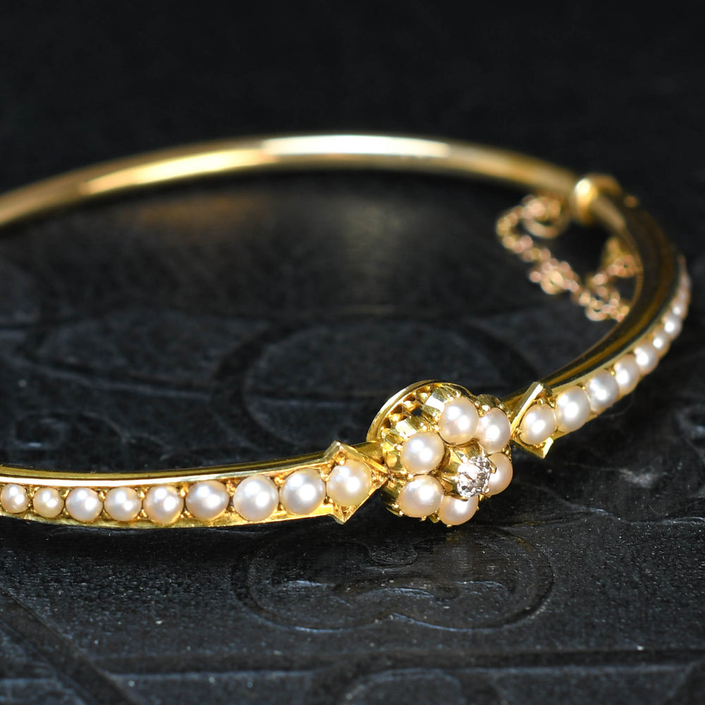 Victorian Pearl & Diamond Cluster Bangle