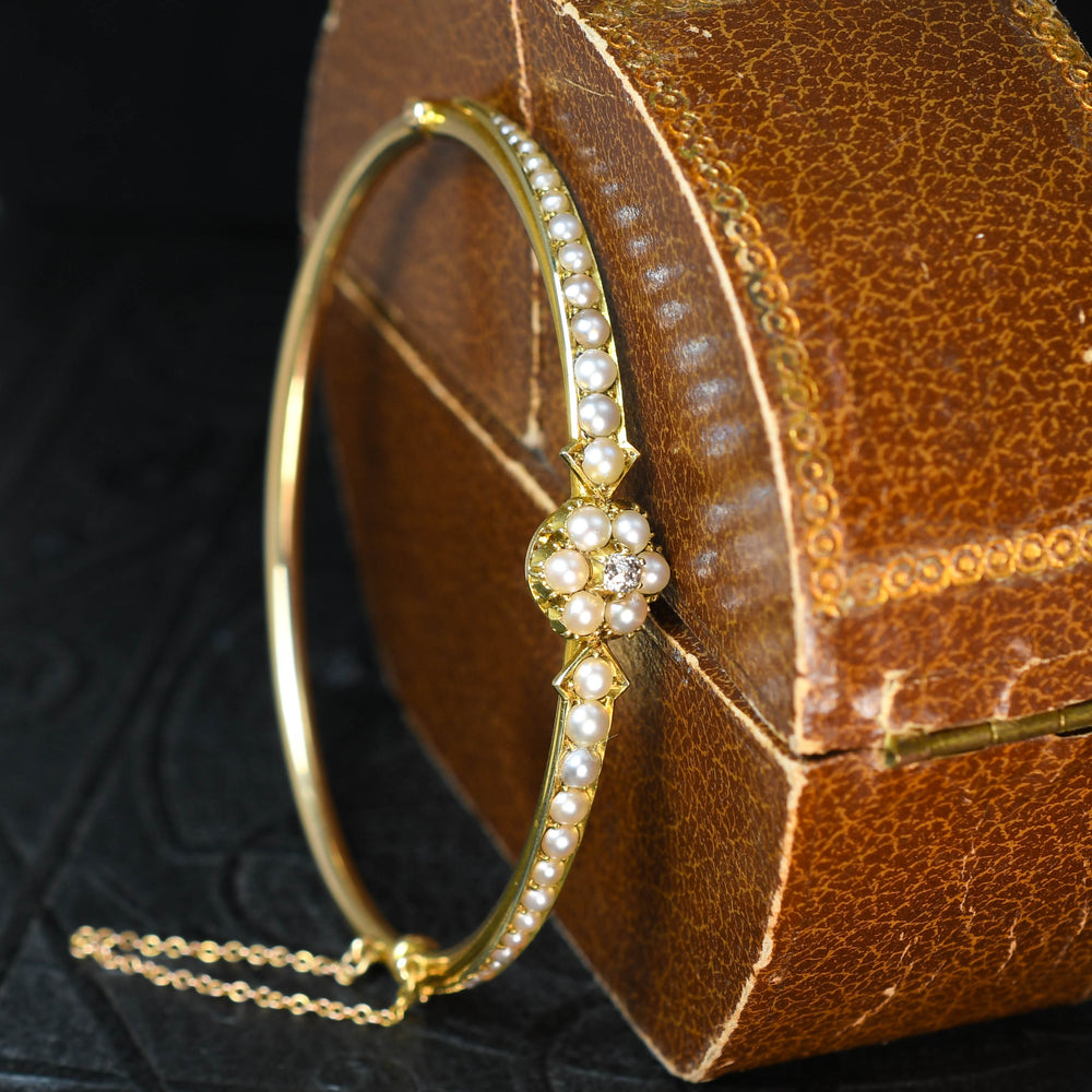 Victorian Pearl & Diamond Cluster Bangle