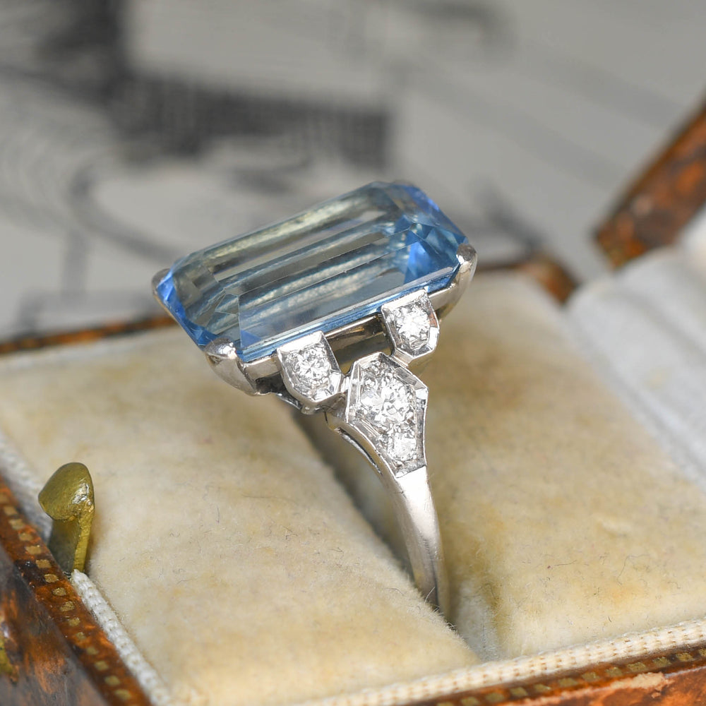 Art Deco 5.63ct Aquamarine & Diamond Ring