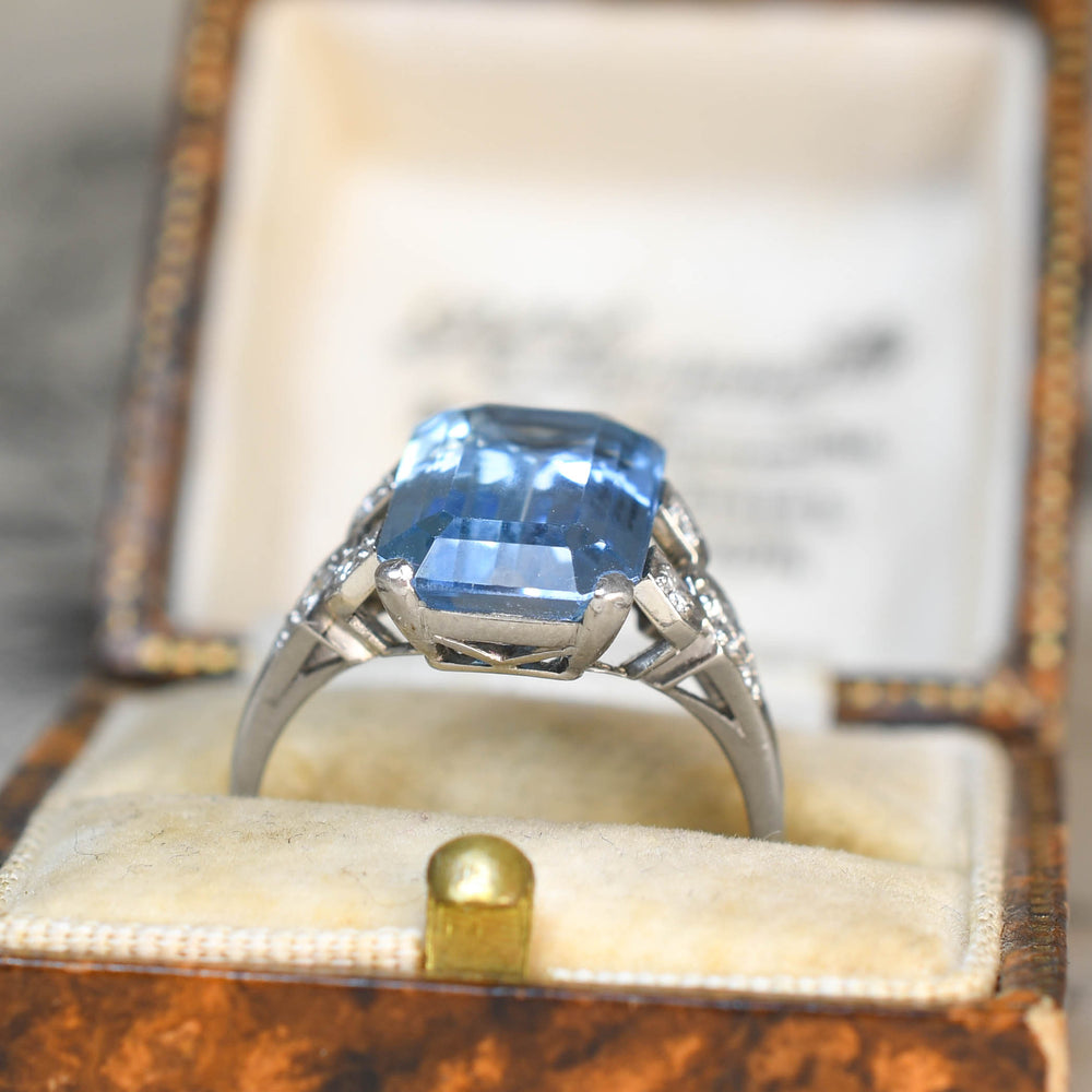 Art Deco 5.63ct Aquamarine & Diamond Ring