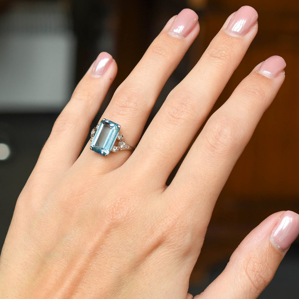 Art Deco 5.63ct Aquamarine & Diamond Ring
