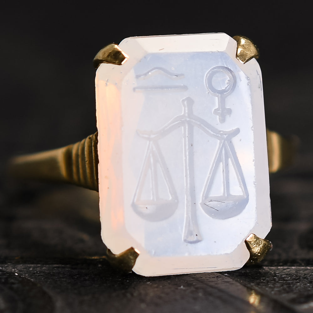 Vintage Opalite Libra & Venus Signet Ring