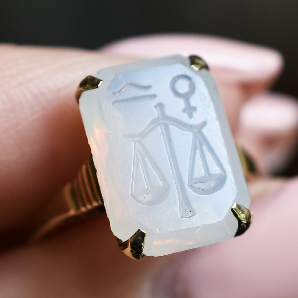 Vintage Opalite Libra & Venus Signet Ring