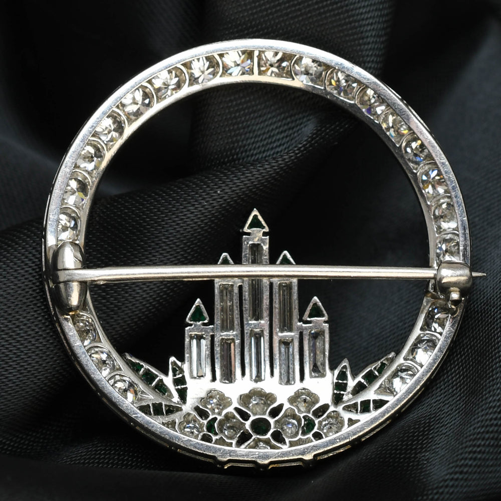 Art Deco Diamond & Emerald Advent Candle Wreath Brooch