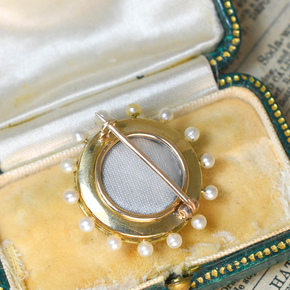 Victorian Diamond, Pearl & Enamel Intertwined Heart Brooch