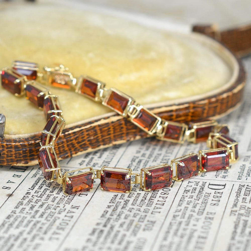 Vintage Garnet 14k Gold Line Bracelet