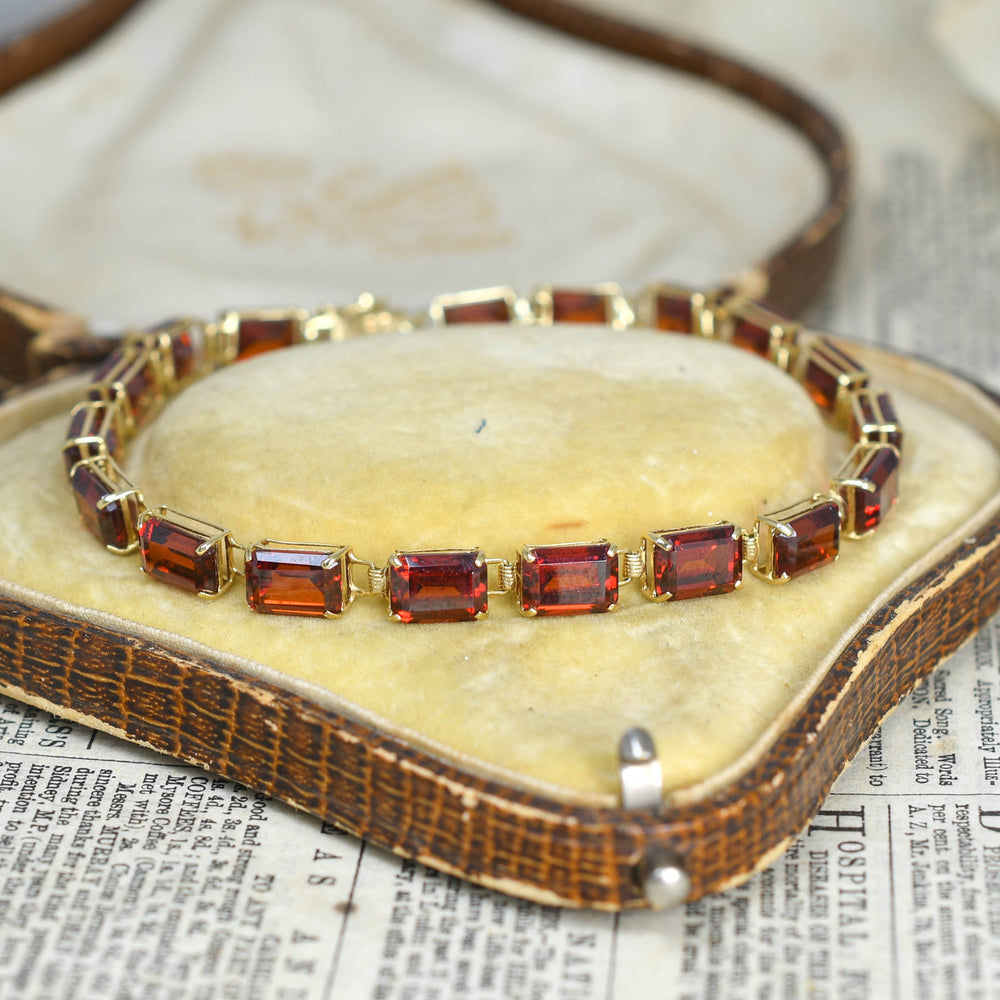 Vintage Garnet 14k Gold Line Bracelet