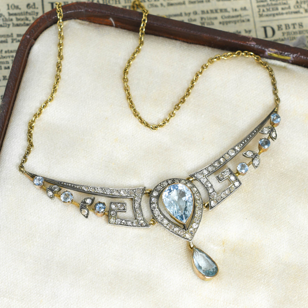 Antique Aquamarine & Diamond Boxed Necklace