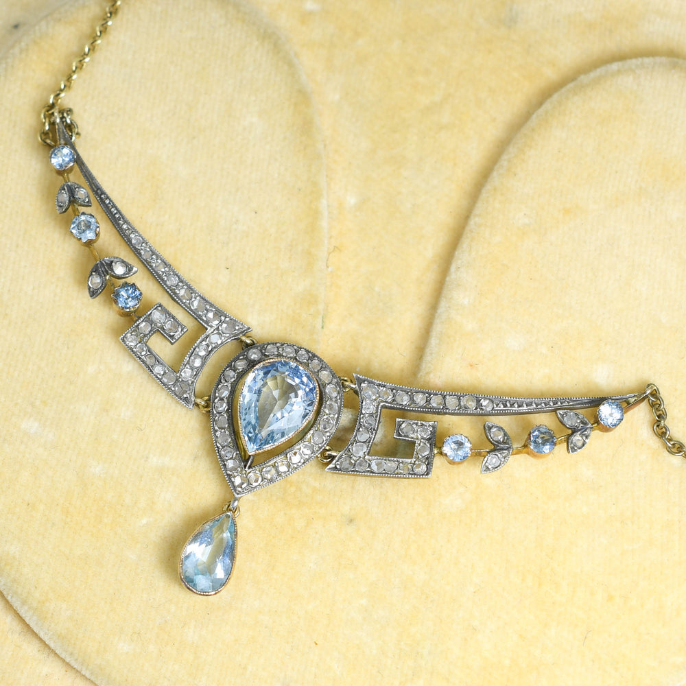 Antique Aquamarine & Diamond Boxed Necklace