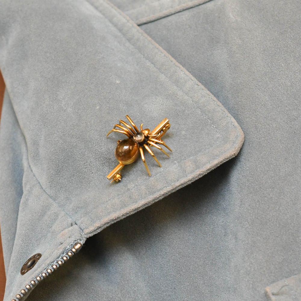 Victorian Rock Crystal & Quartz Spider Bar Brooch