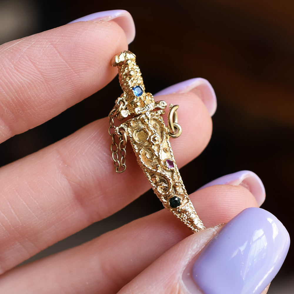 Vintage Multi-Gem Dagger Charm
