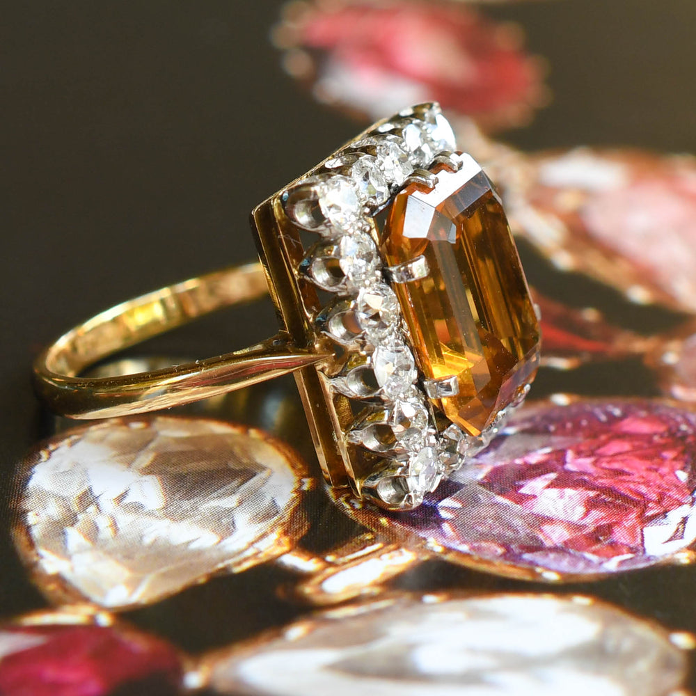 Art Deco 4.8ct Citrine & Diamond Cluster Ring
