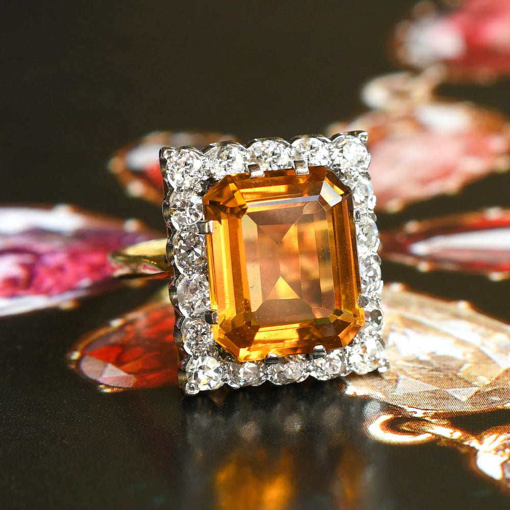 Art Deco 4.8ct Citrine & Diamond Cluster Ring