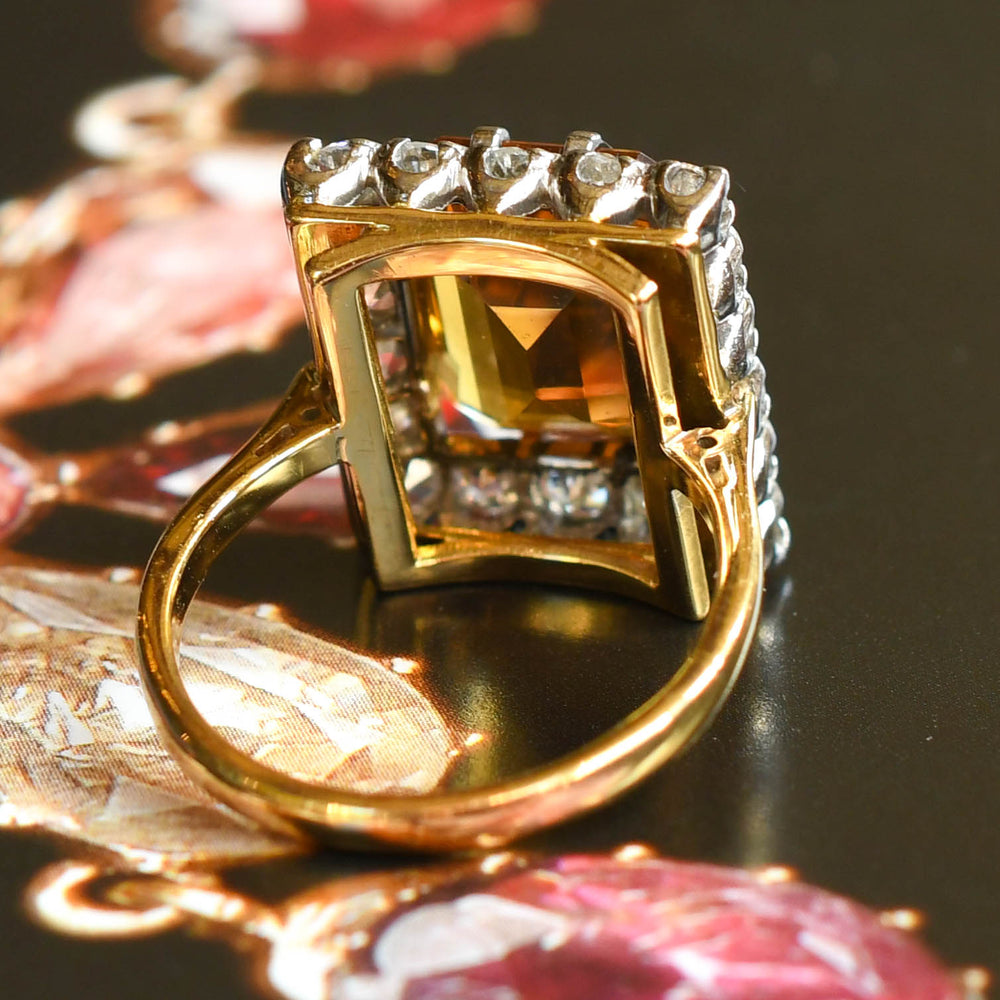 Art Deco 4.8ct Citrine & Diamond Cluster Ring