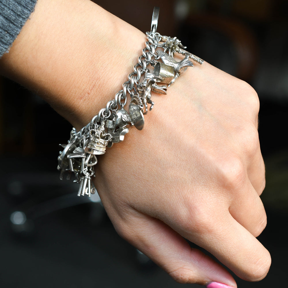 Vintage Fully Loaded Silver Charm Bracelet