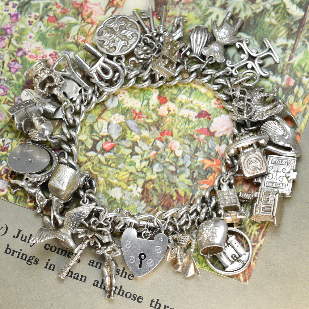 Vintage Fully Loaded Silver Charm Bracelet