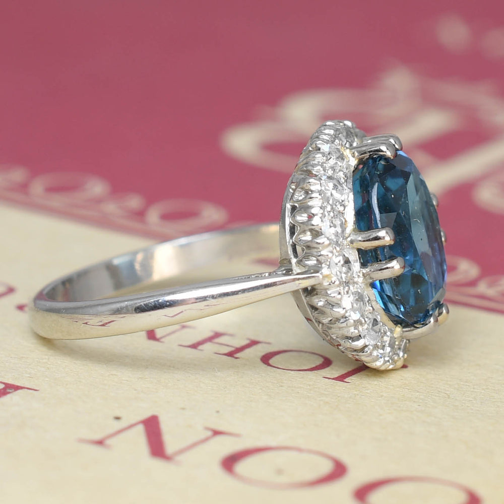 Art Deco 4.05ct Blue Zircon & Diamond Cluster Ring