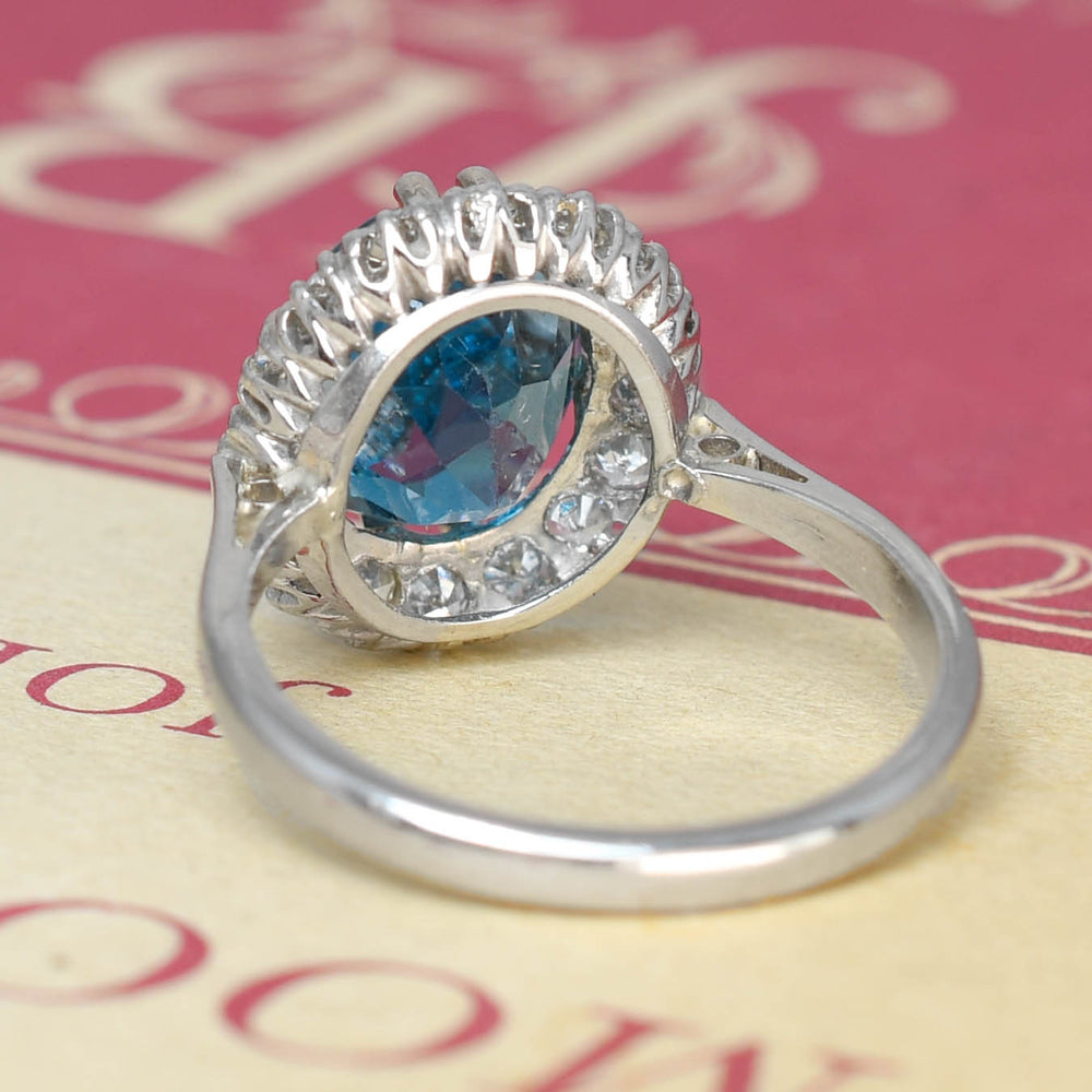 Art Deco 4.05ct Blue Zircon & Diamond Cluster Ring