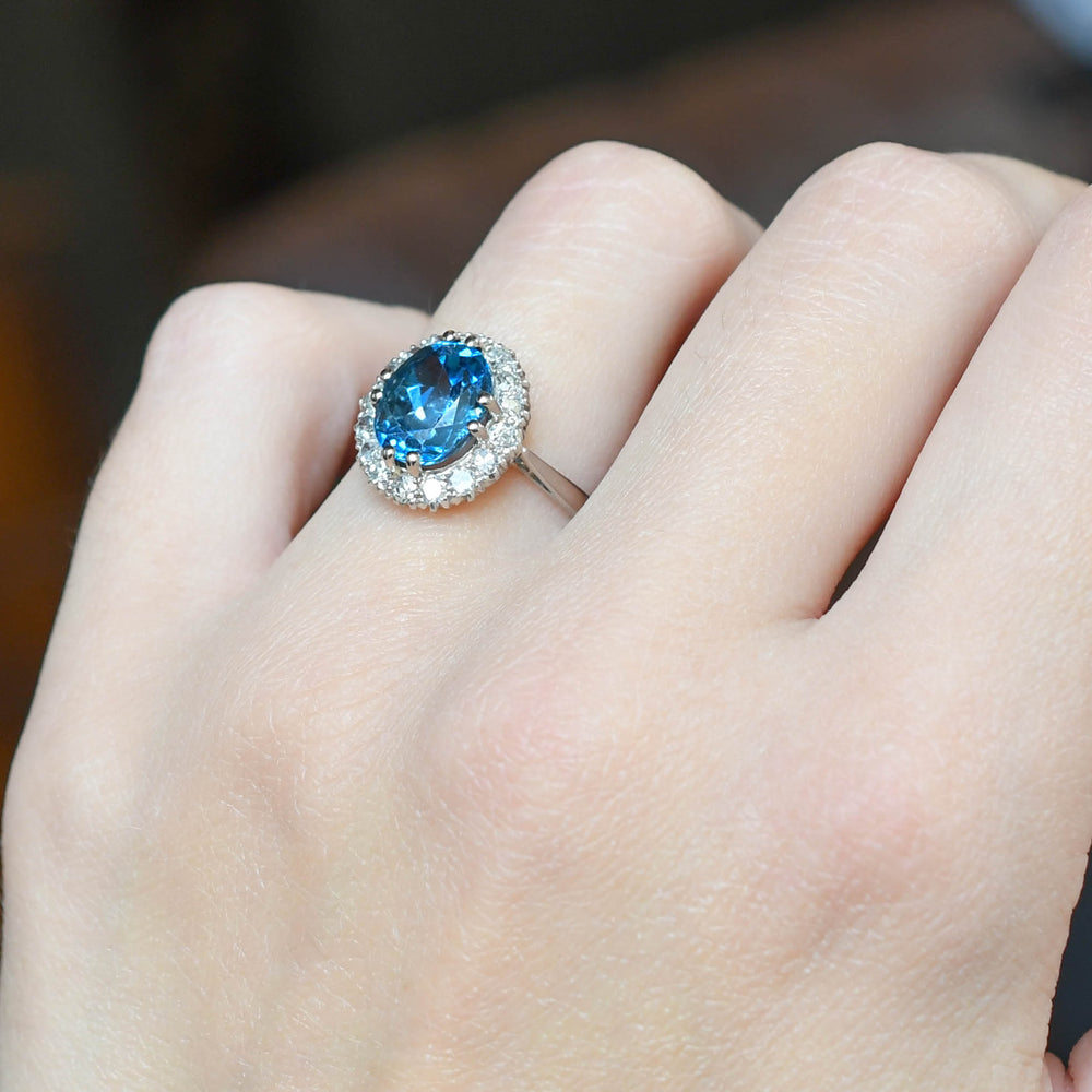 Art Deco 4.05ct Blue Zircon & Diamond Cluster Ring