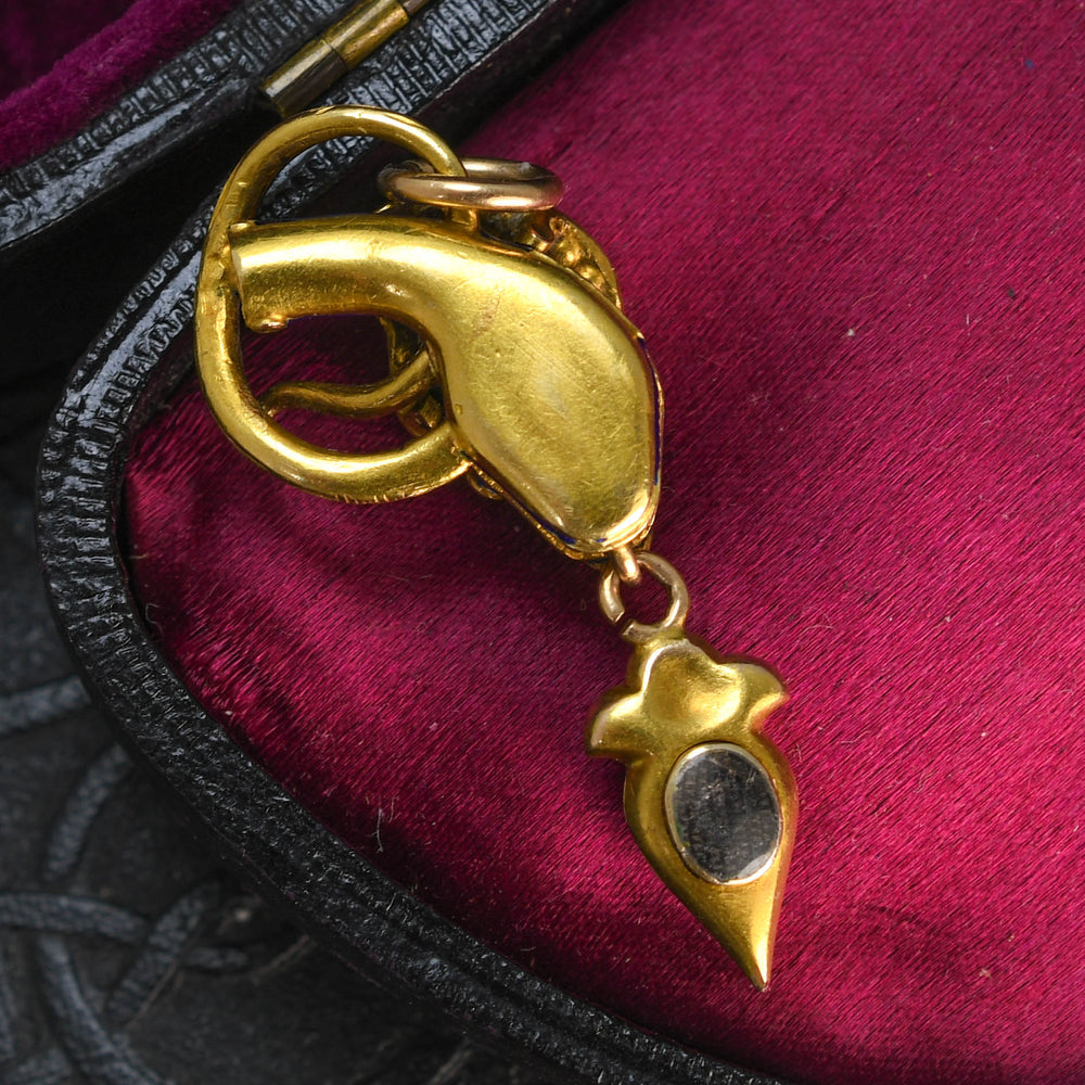 Victorian Old Cut Diamond & Enamel Snake Drop Pendant