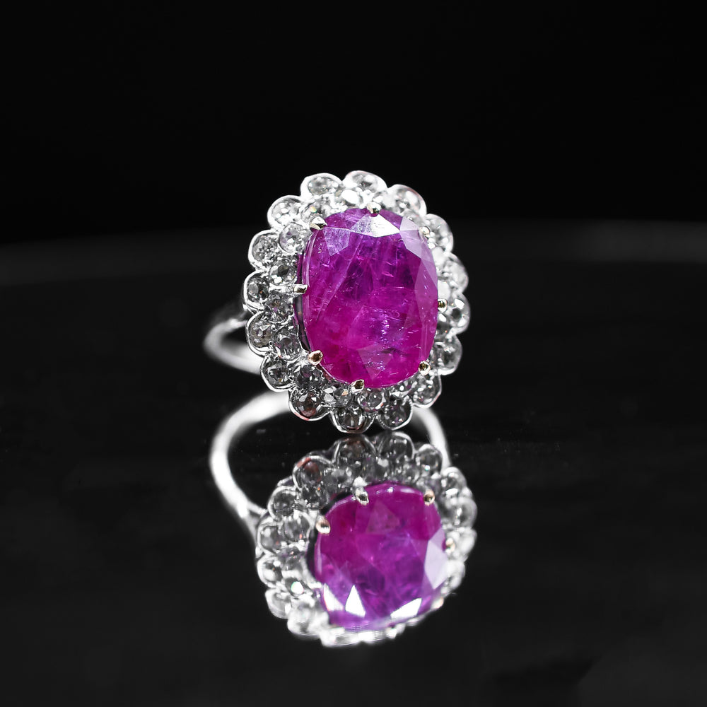 Art Deco 9.52 Carat Burma Ruby Cluster Ring