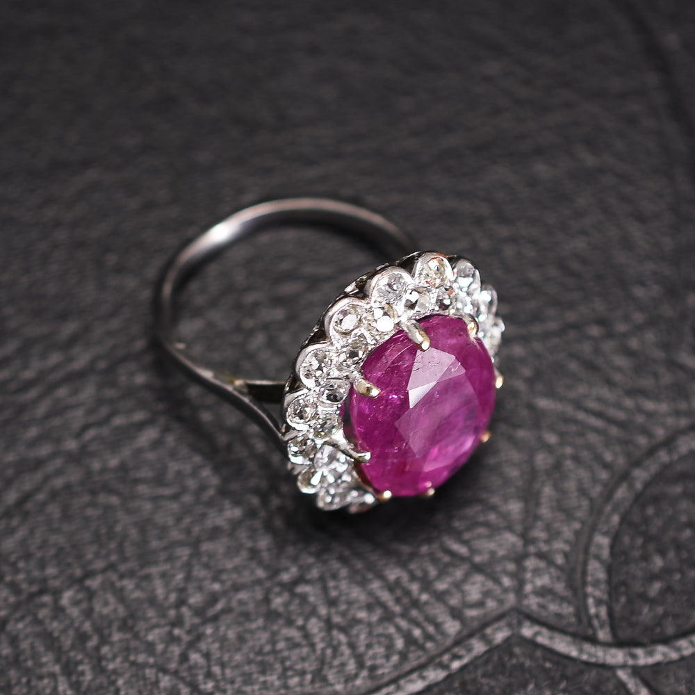 Art Deco 9.52 Carat Burma Ruby Cluster Ring