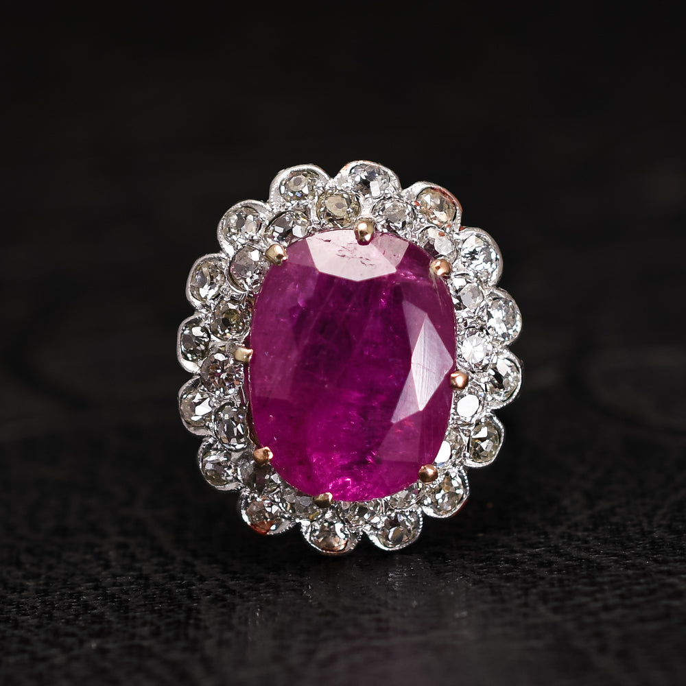 Art Deco 9.52 Carat Burma Ruby Cluster Ring