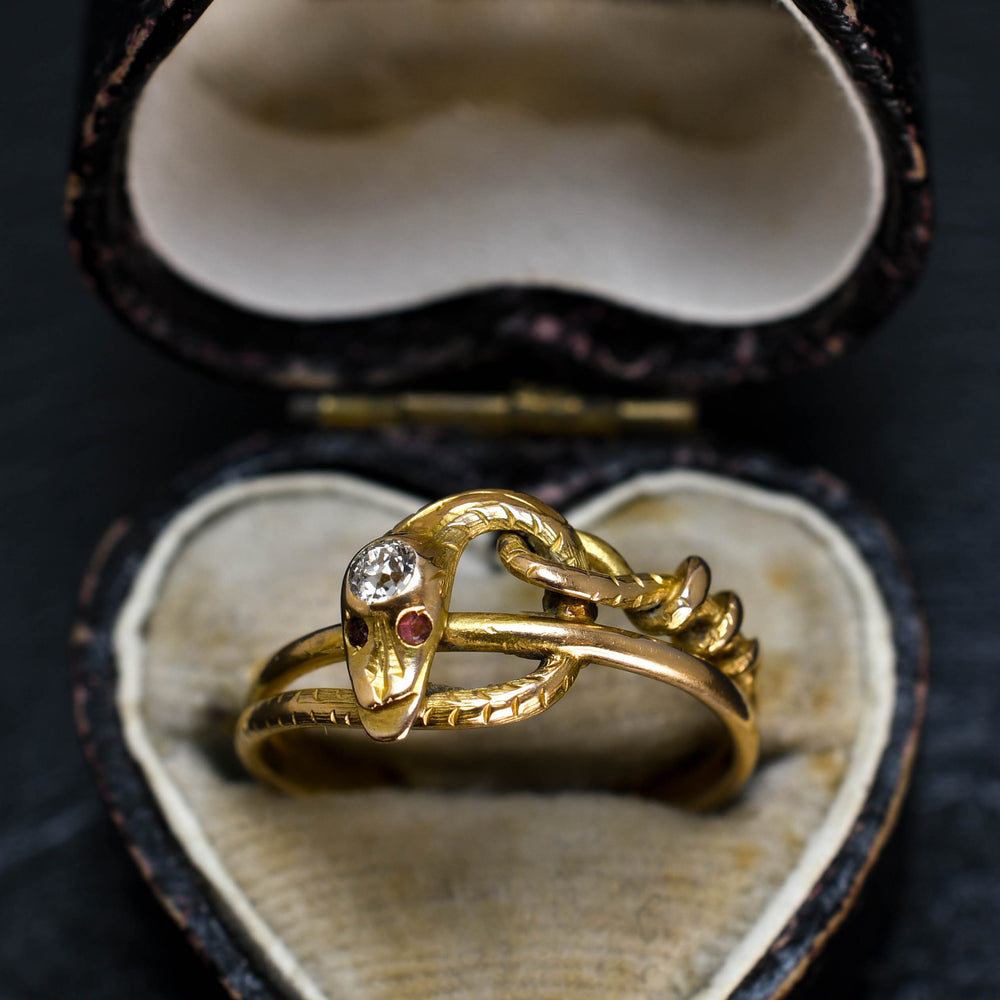 Antique French Diamond & Ruby Snake Ring