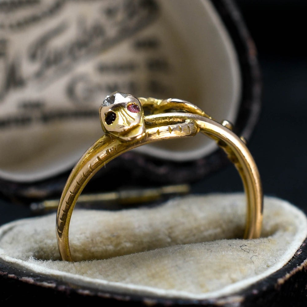 Antique French Diamond & Ruby Snake Ring